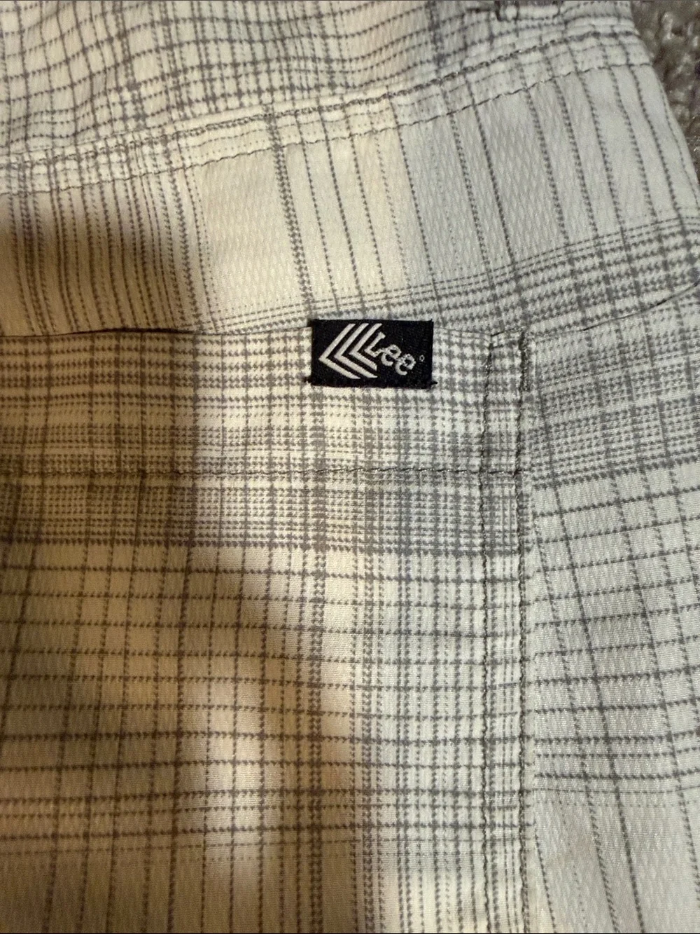 Lee Men’s White and Gray Plaid Cargo Shorts